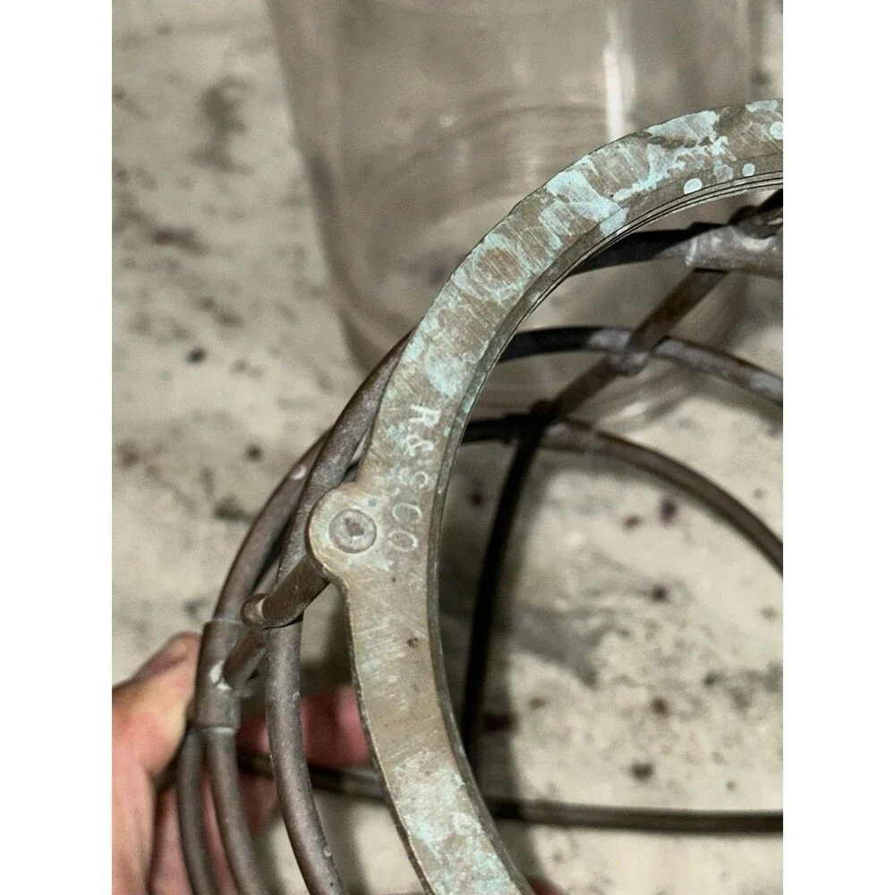 Vtg Russell & Stoll Brass Caged Nautical Overhead Cover & Glass Bulb R&S CO EUC